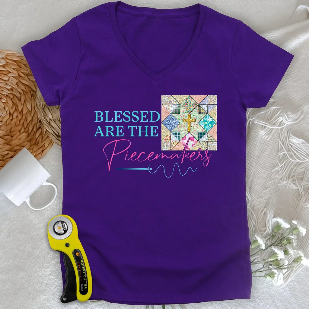 Blessed are the Piecemakers Lady V-neck