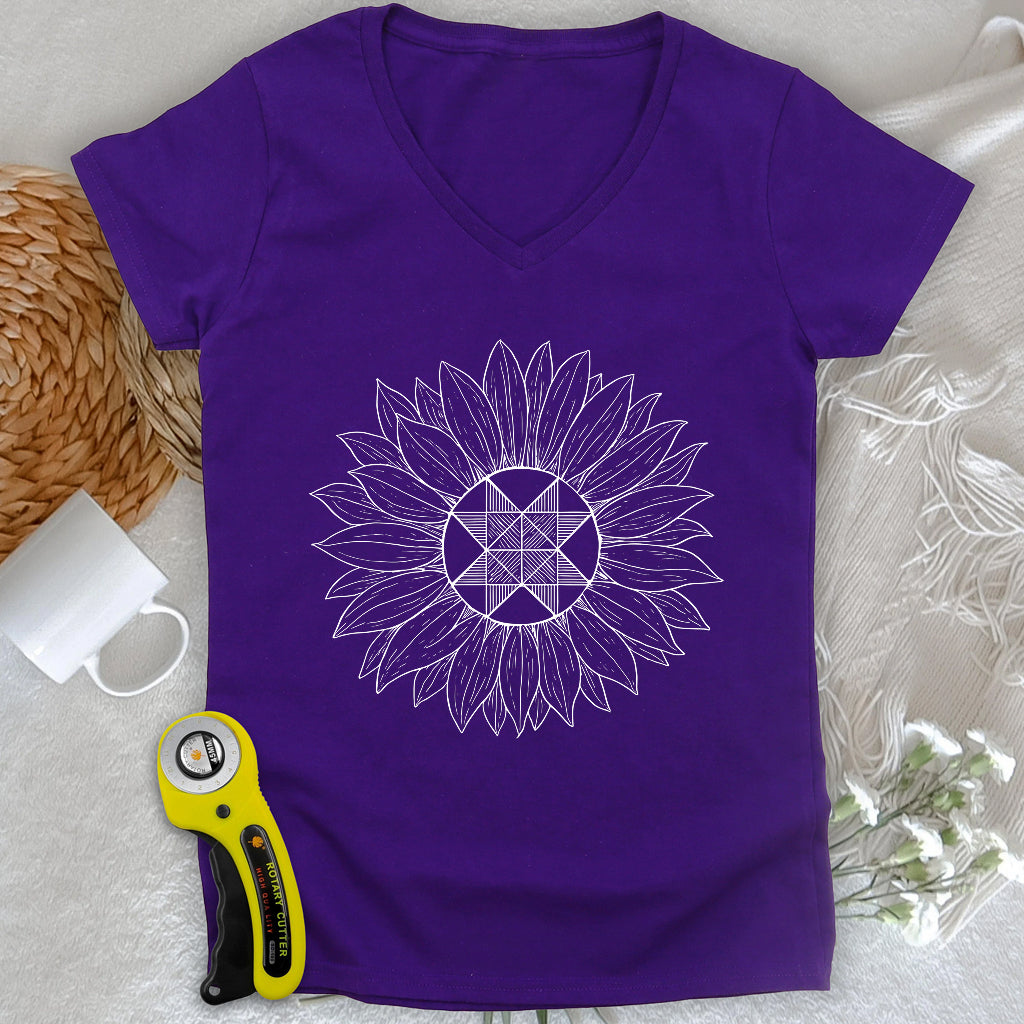 Block Sunflower Lady V-neck