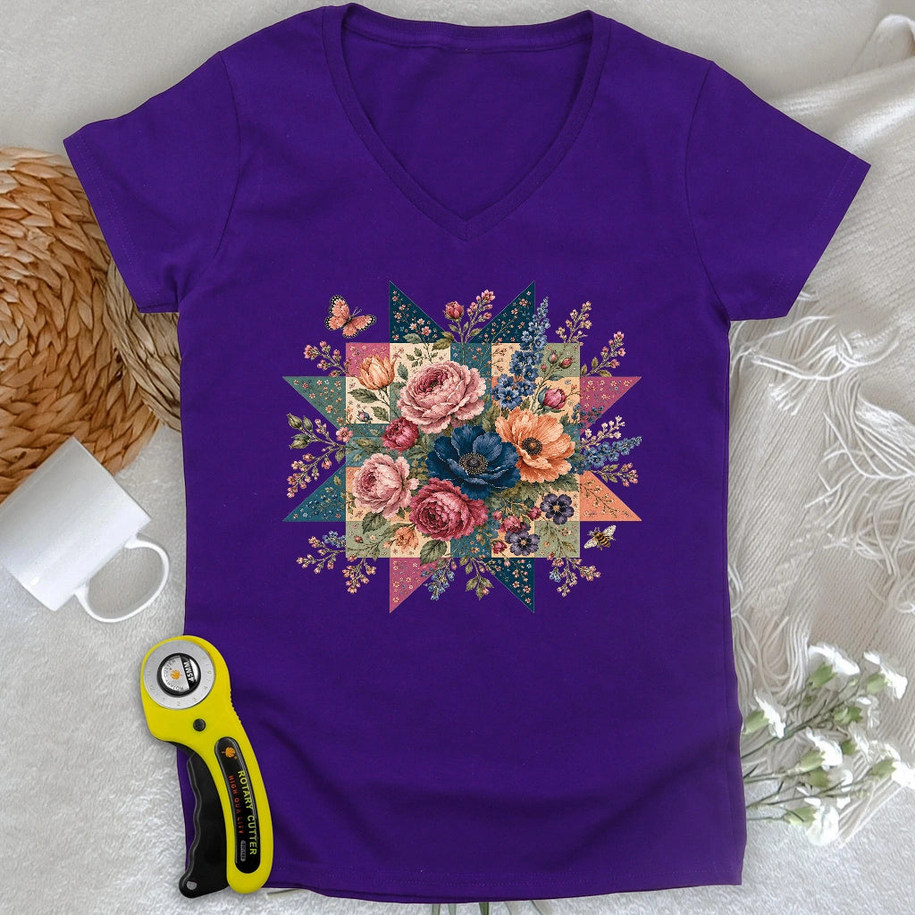 Blooming Patchwork Star Lady V-neck