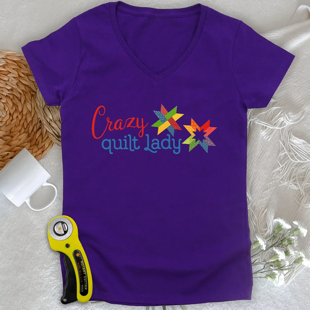 Crazy quilt lady Lady V-neck