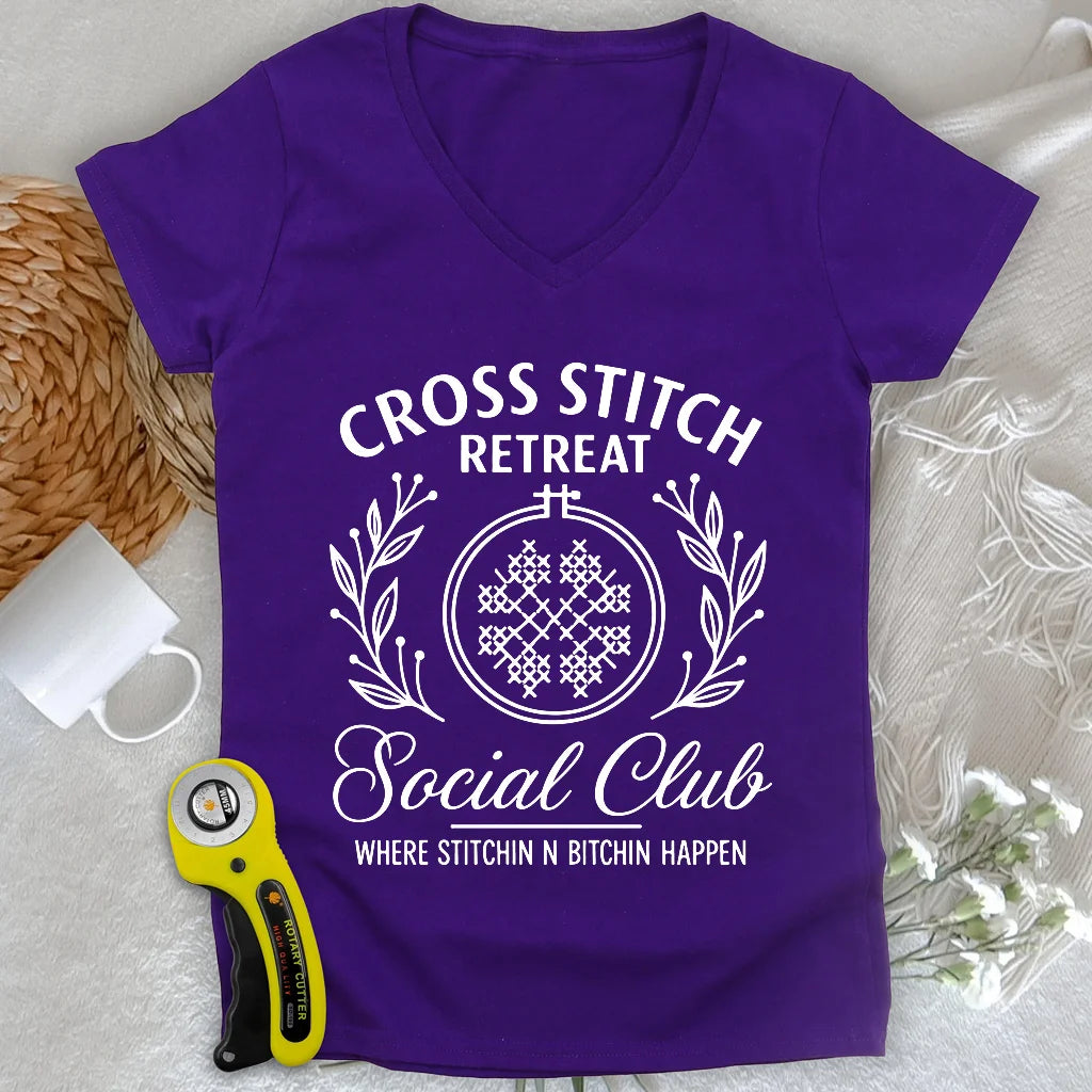 Cross Stitch Retreat Lady V-neck