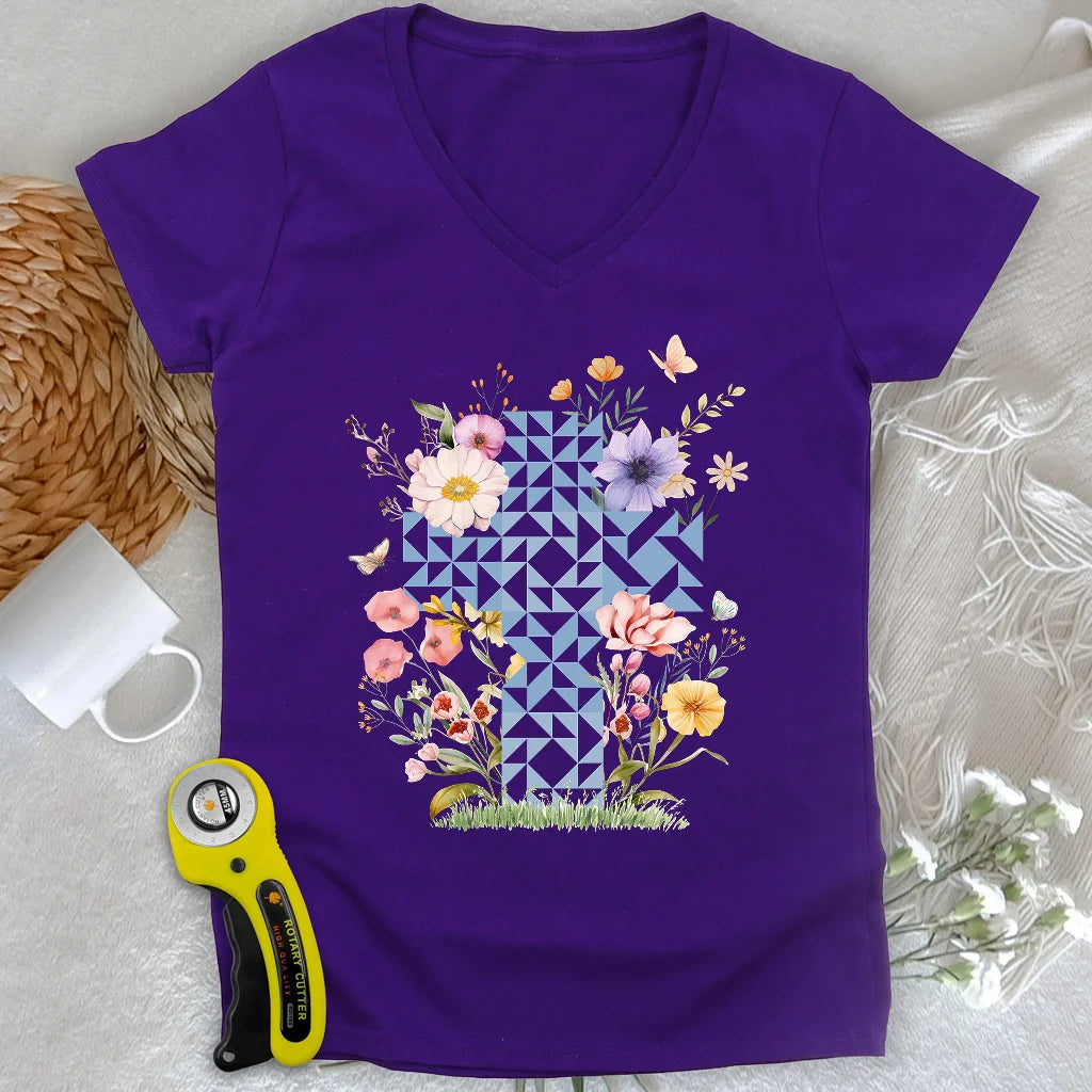 Chemisier floral col V femme matelassé « Floral Faith »