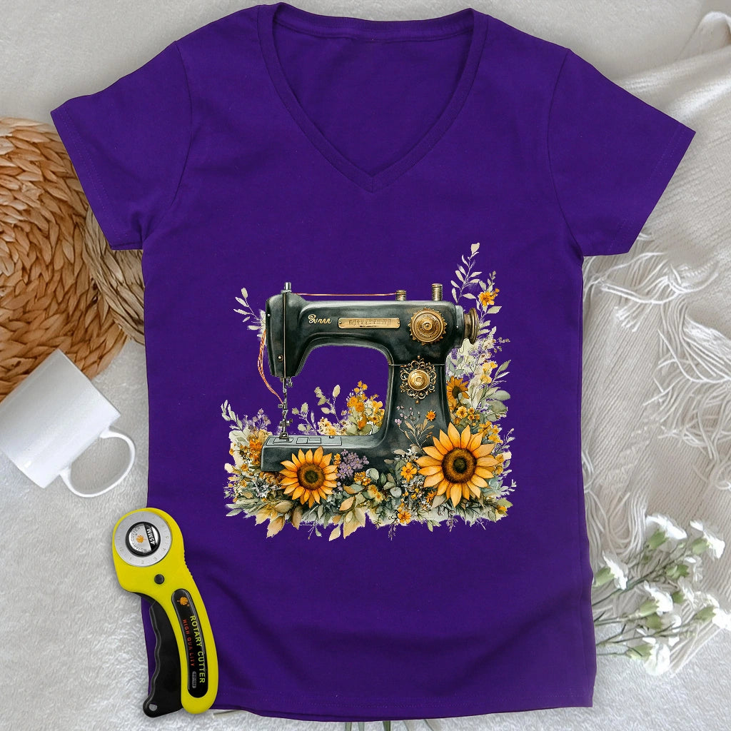 Floral Sewing Machine V-neck