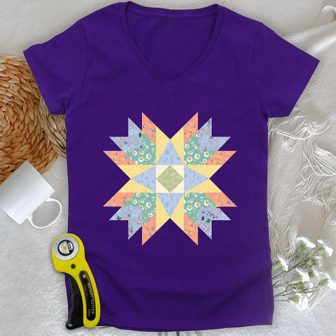 Maglia da donna con scollo a V Trapunta floreale a stella