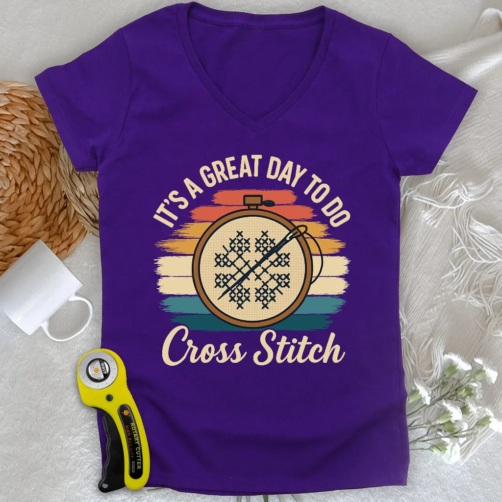 Great Day to Stitch Lady V-neck