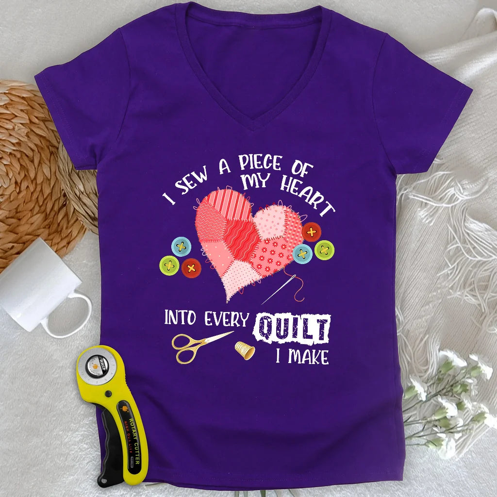 Heartstitched Quilt Love Lady V-neck