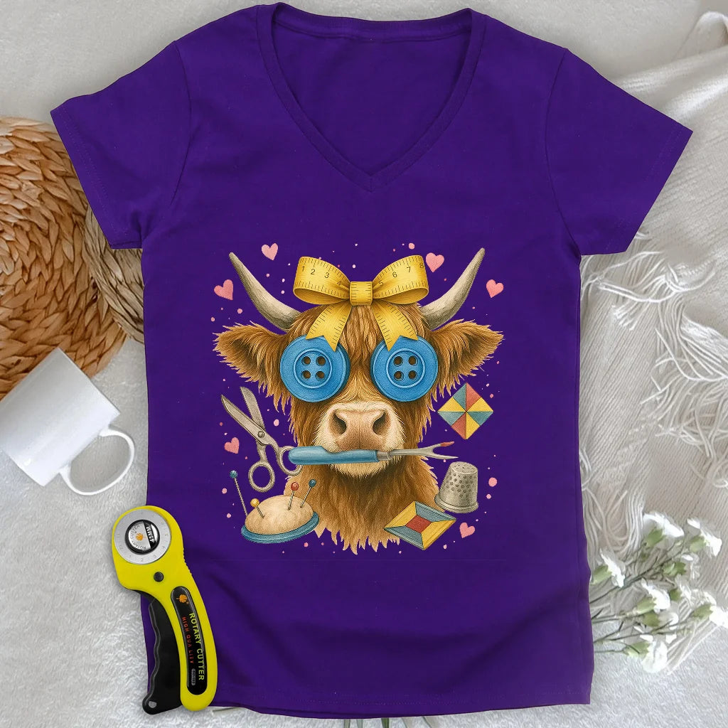 Highland Cow Lady V-neck