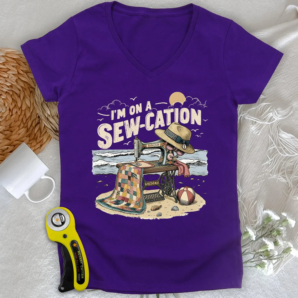 I'm On a Sew-Cation Lady V-neck
