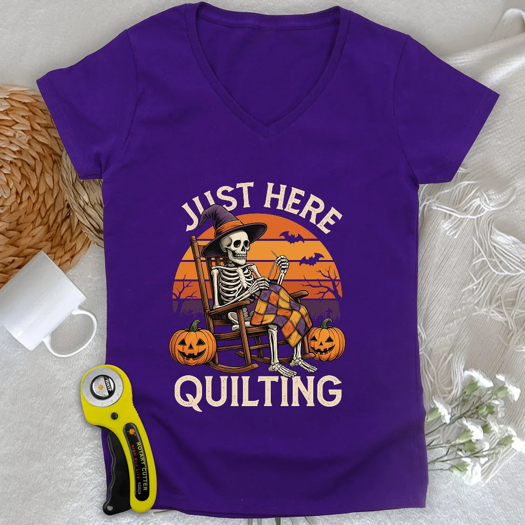 Just Here Quilting Lady V-neck