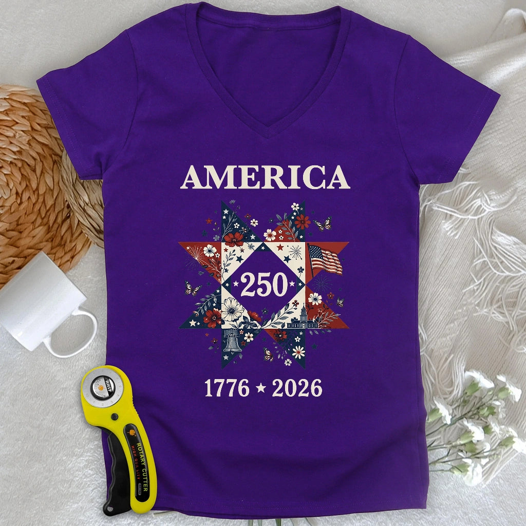 Liberty In Bloom Quilt Lady V-neck