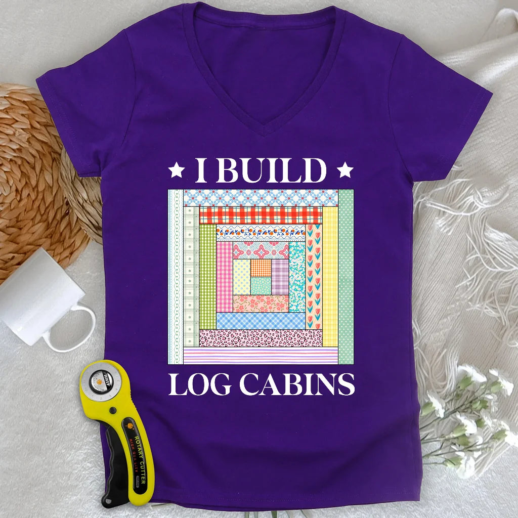 Log Cabin Builder Lady V-neck