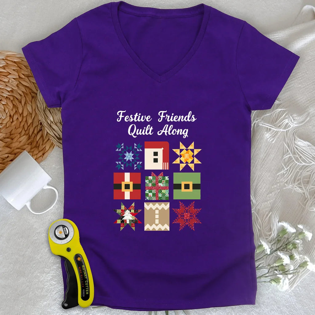 Merry Makers Quilt Lady V-neck