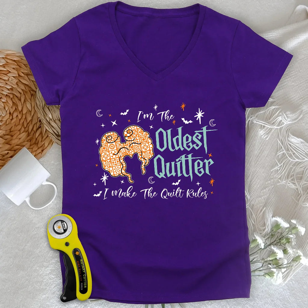 Oldest Quilter Lady V-neck
