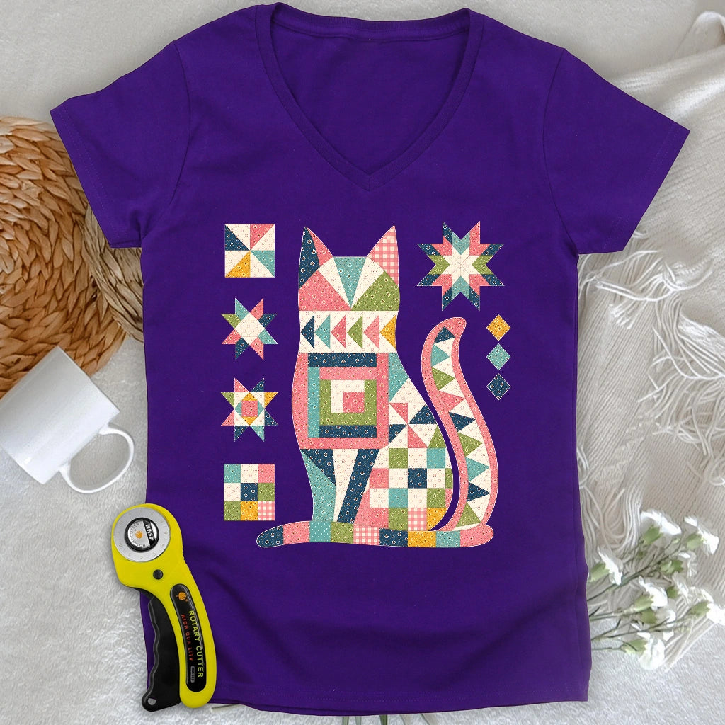 Patchwork Cat Lady V-neck