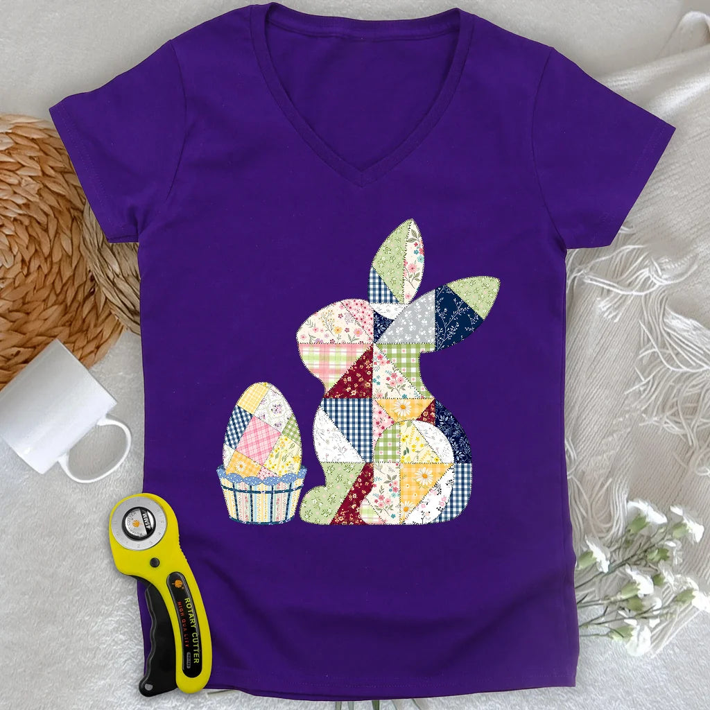 Lapin de Pâques en patchwork pour femme Col en V