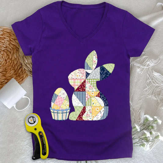Patchwork Osterhasen-Dame V-Ausschnitt