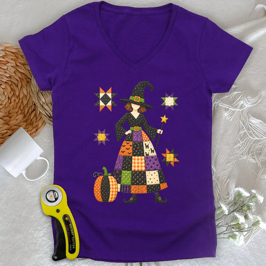 Patchwork Quilt Witch Lady V-neck