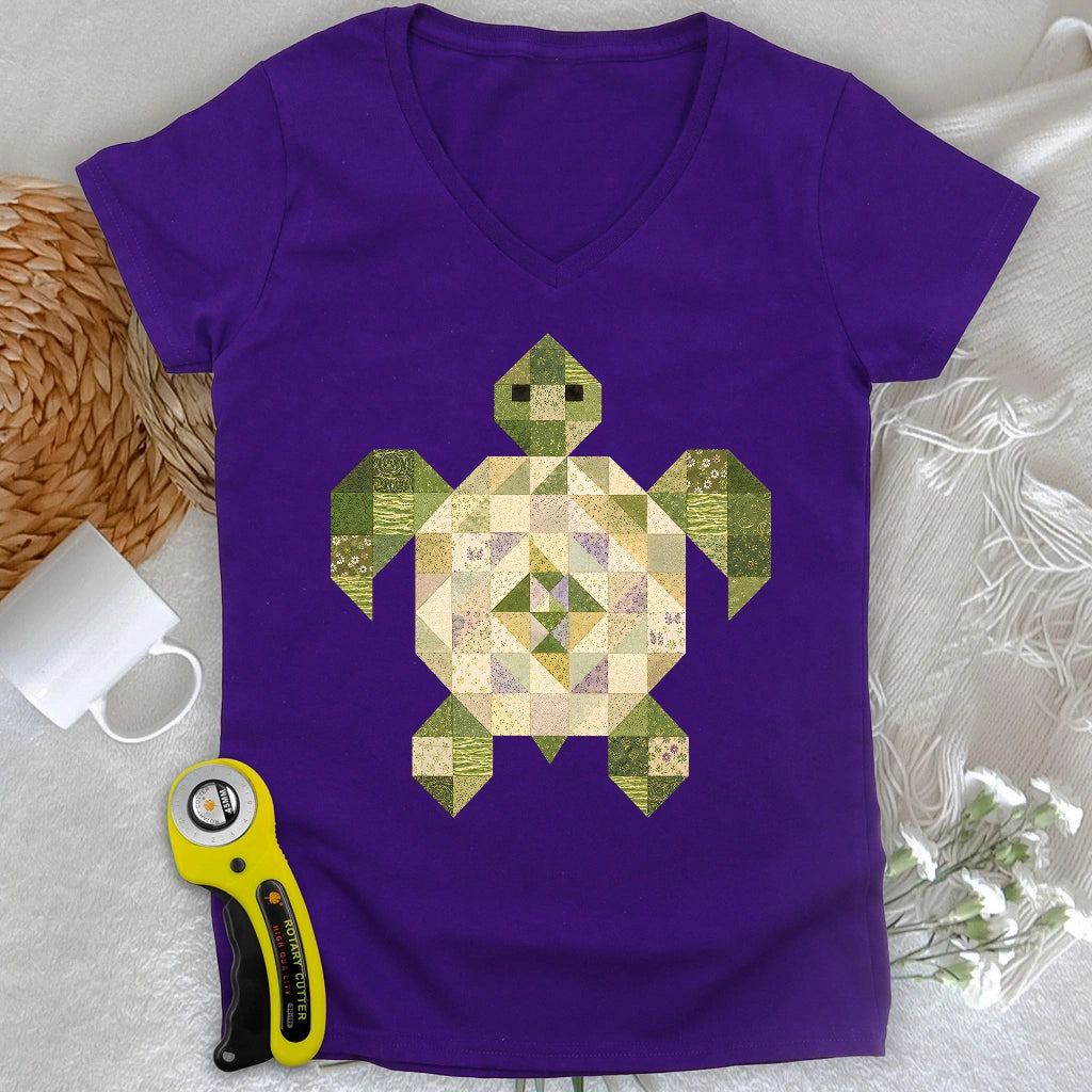 Patchwork Turtle Lady V-neck