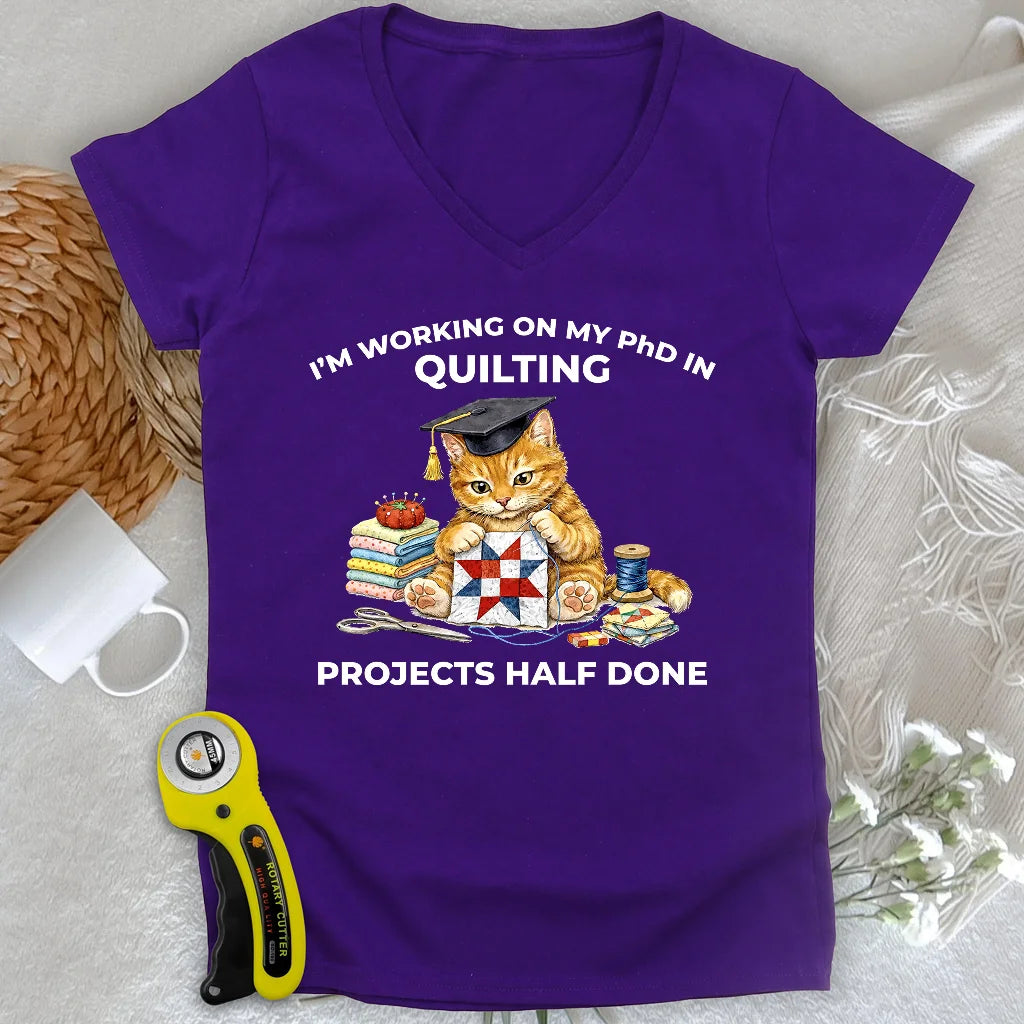 T-shirt Col V Femme PhD en matelassage