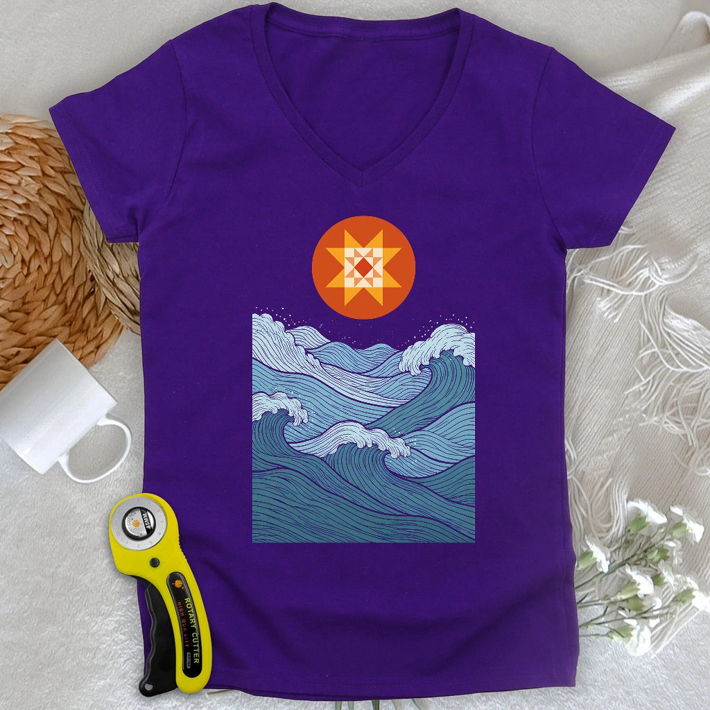 Quilted Sunset Ocean Lady V-neck