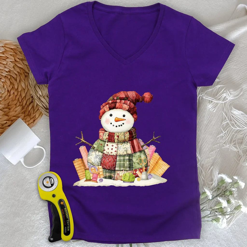 Quilting Snowman Lady V-neck