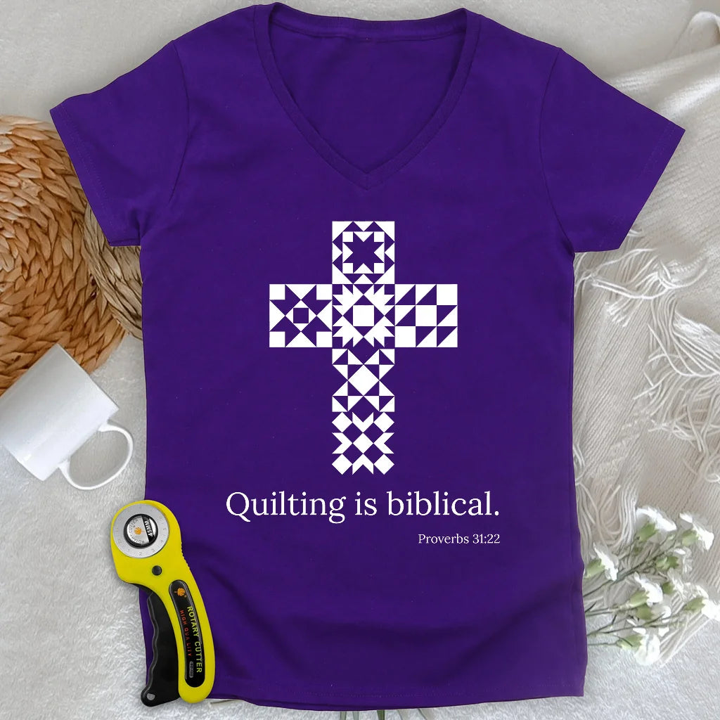 Quilting is biblical Lady V-neck