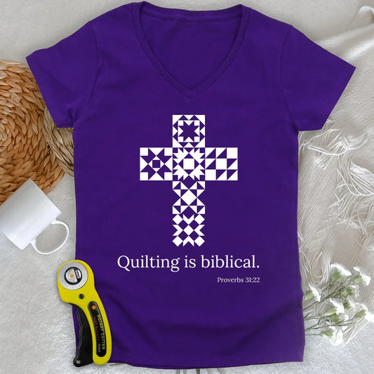 Quilting is biblical Lady V-neck