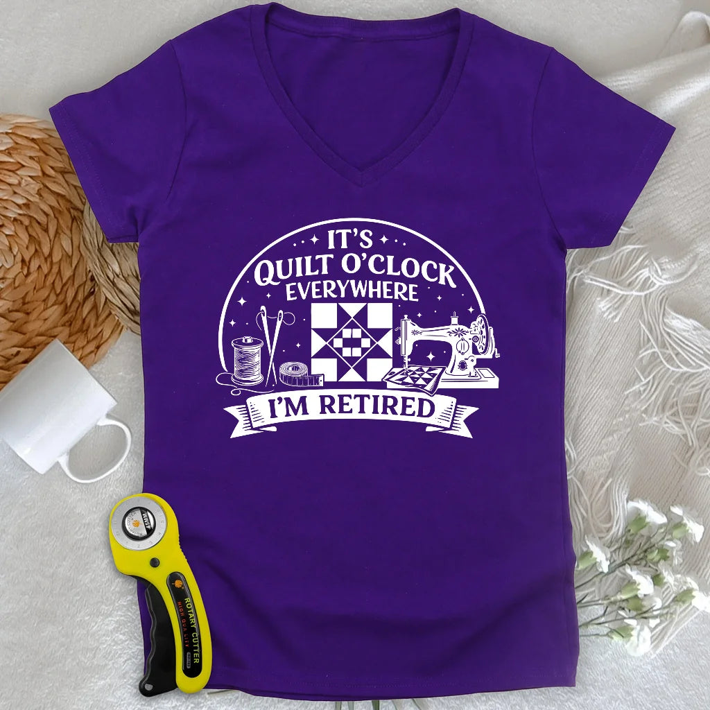 Retired Quilter Lady V-neck