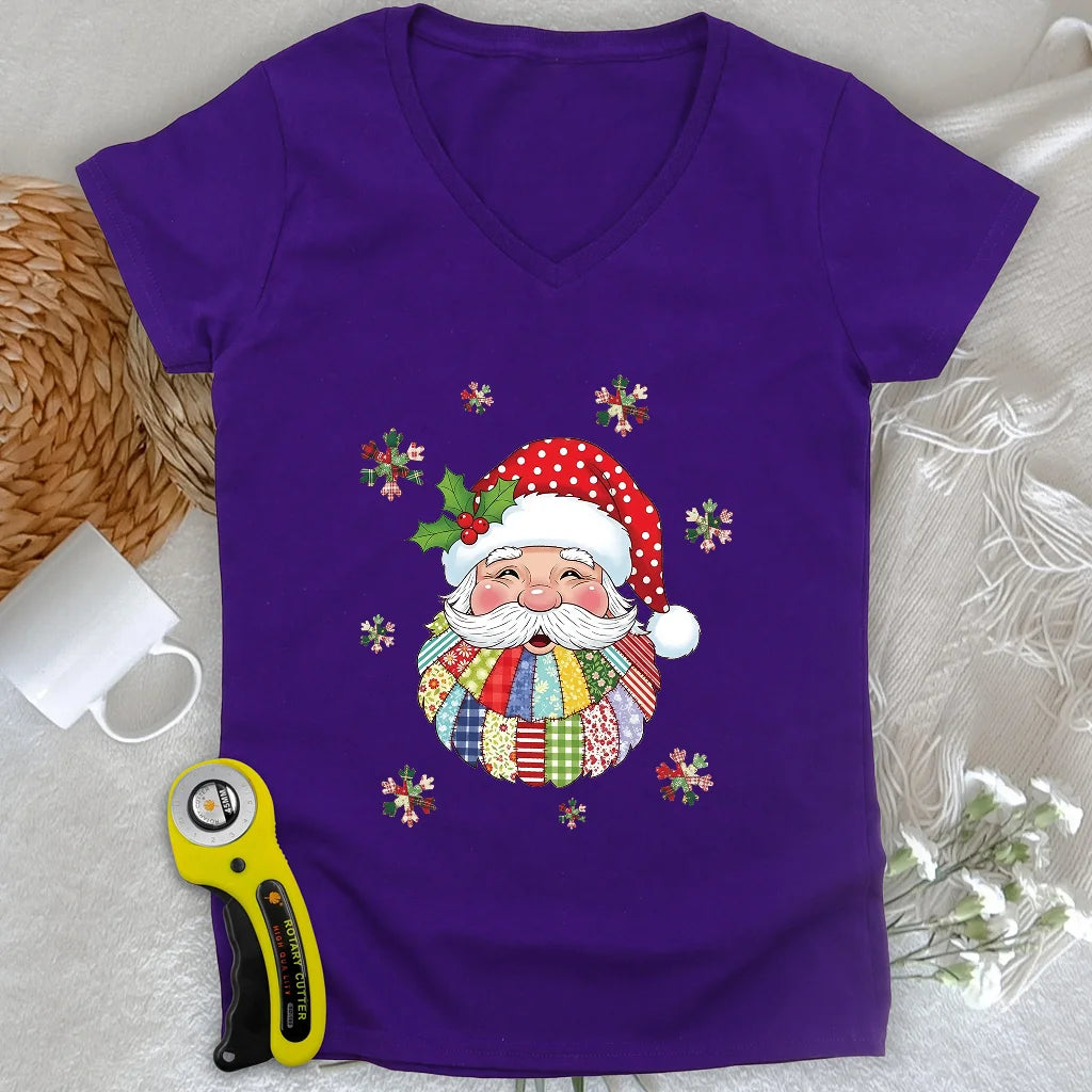 Santa Claus Patch Lady V-neck