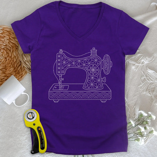 Sashiko Sewing Machine Lady V-neck