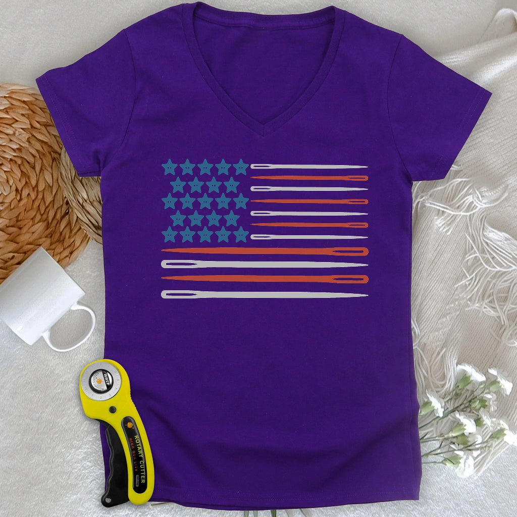 Sewing Flag Lady V-neck