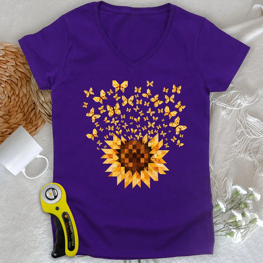 Sunflower Magic Quilt Bloom Lady V-neck