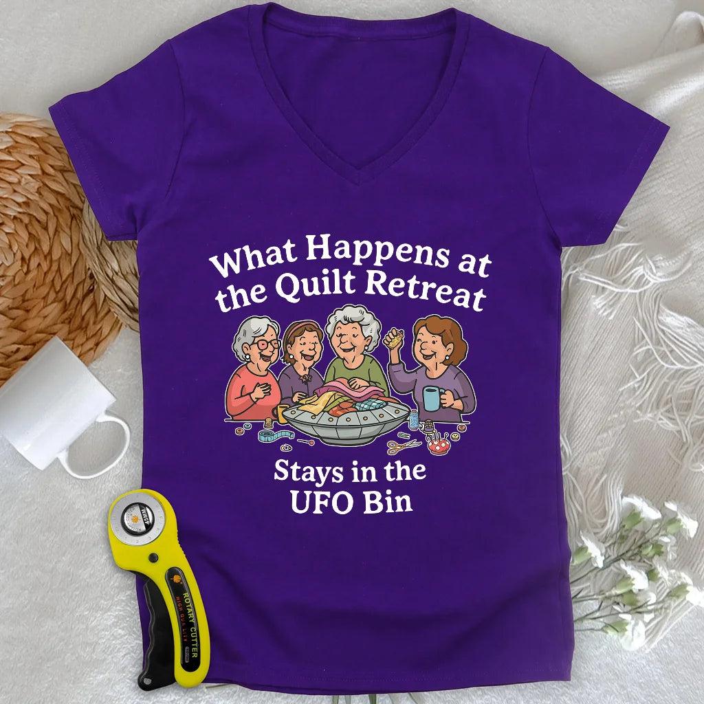 UFO Quilt Retreat Lady V-neck