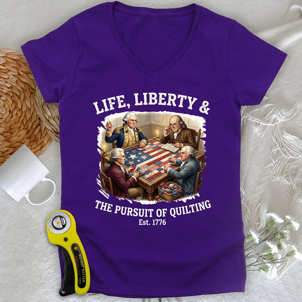 United We Quilt 1776 Lady V-neck
