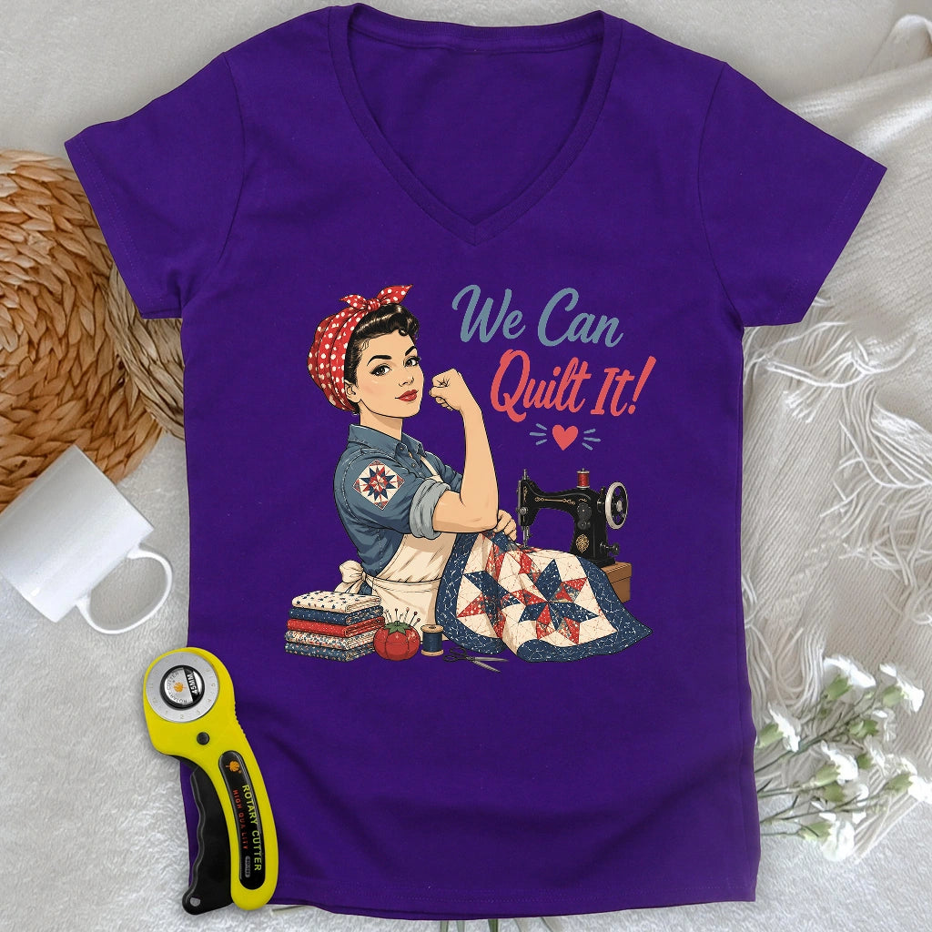 We Can Quilt It Lady V-neck