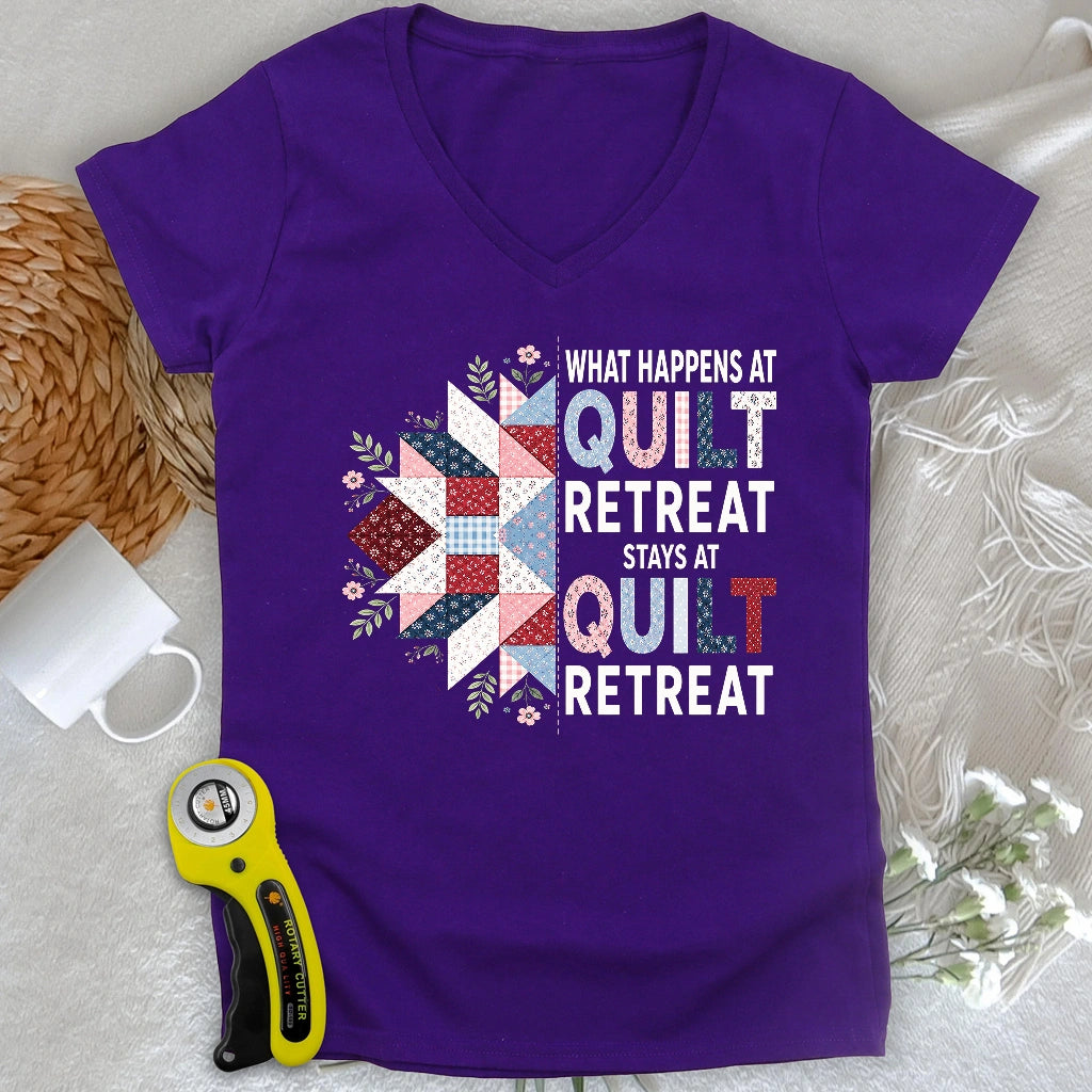 What Happens At Quilt Retreat Lady V-neck