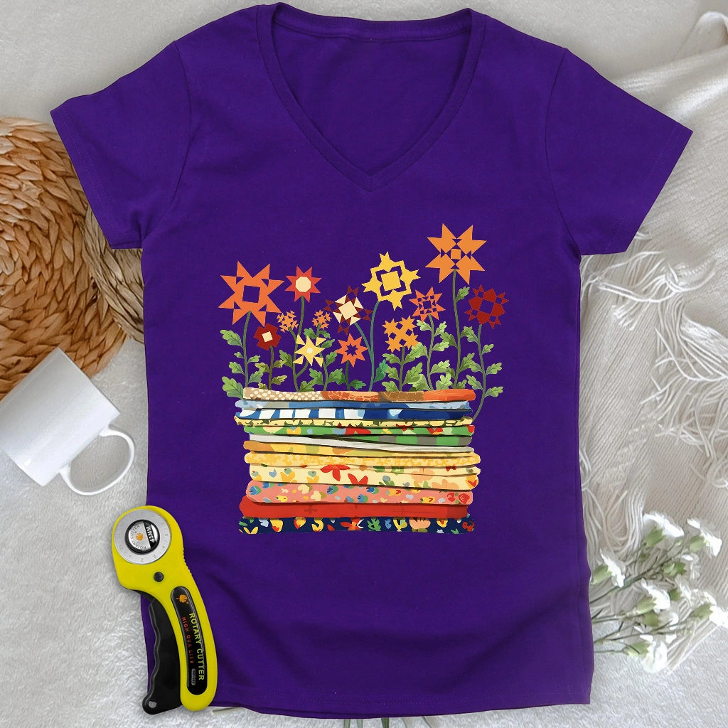 Where Quilts Bloom Lady V-neck
