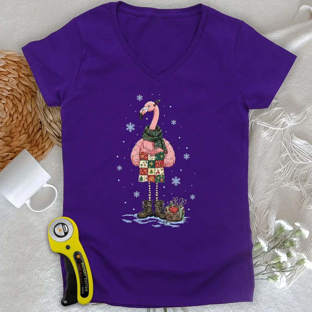 Winter Flamingo Lady V-neck