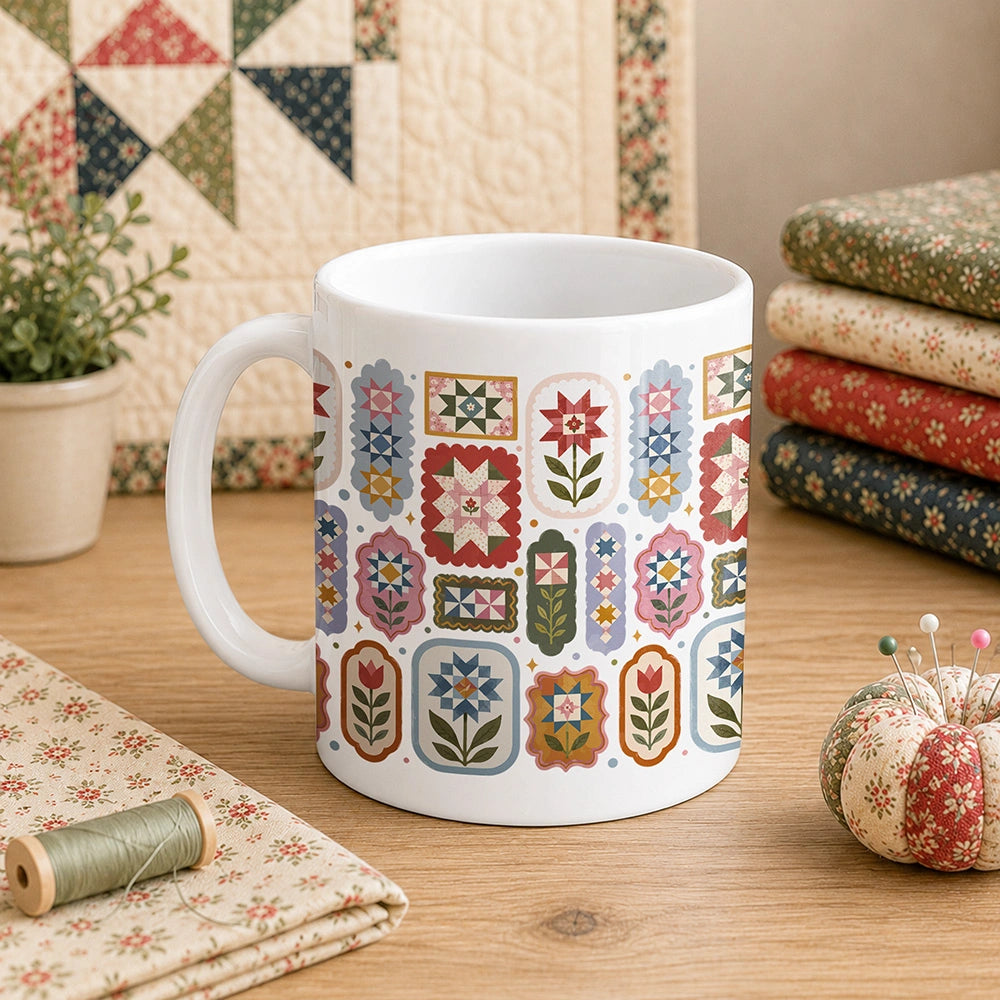 Quilt Block Flower 11oz Mug