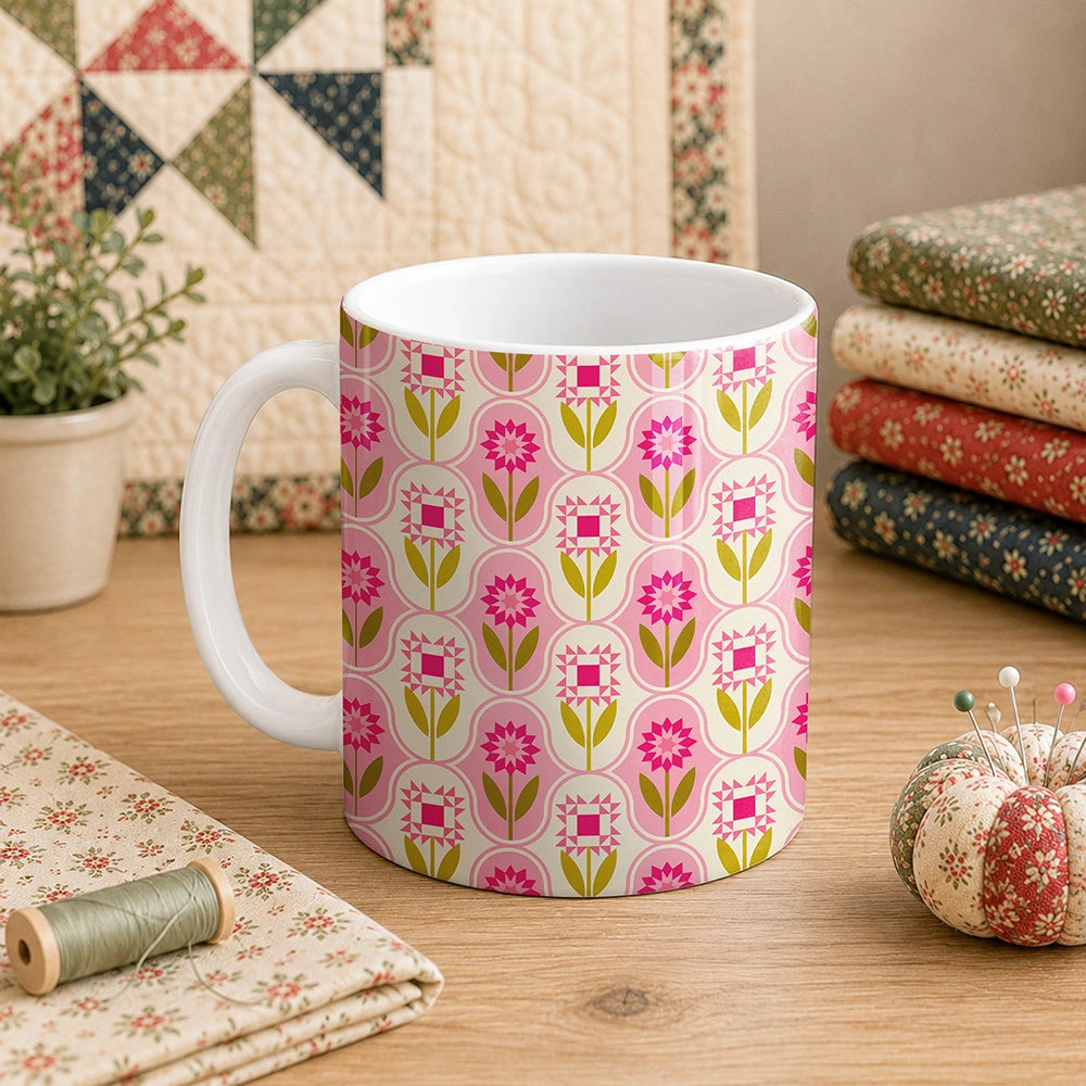 Quilt Block Flower Pattern 11oz Mug