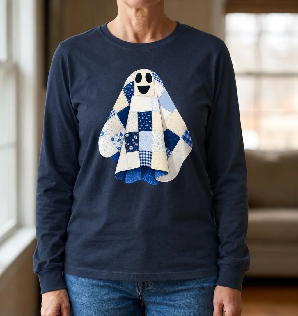 T-shirt a maniche lunghe Il piccolo fantasma trapuntato