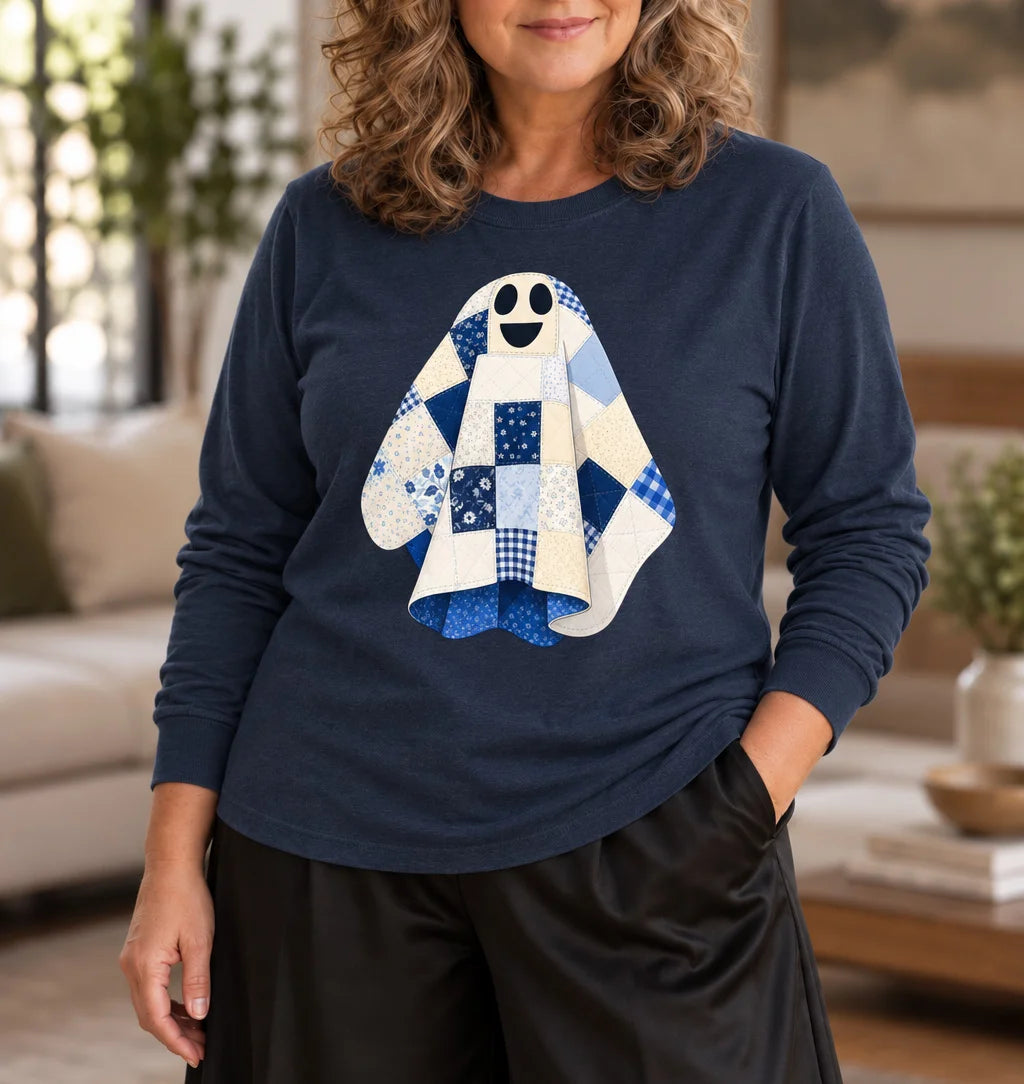 T-shirt a maniche lunghe Il piccolo fantasma trapuntato