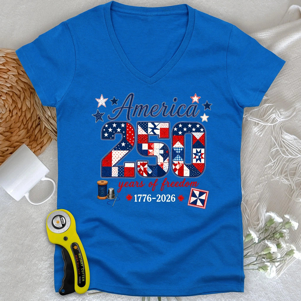 America 250: Pieced With Pride Lady V-neck