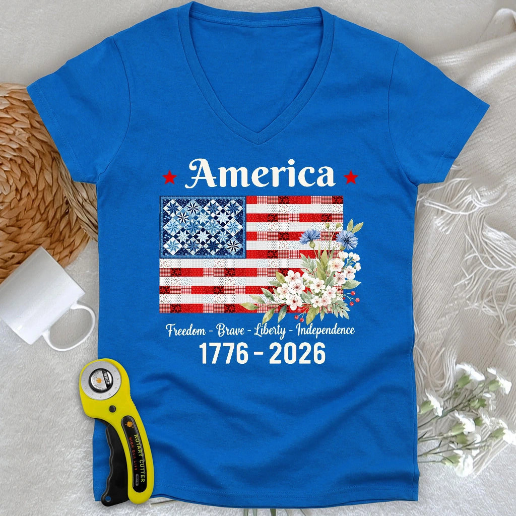 American Patchwork Bloom Lady V-neck