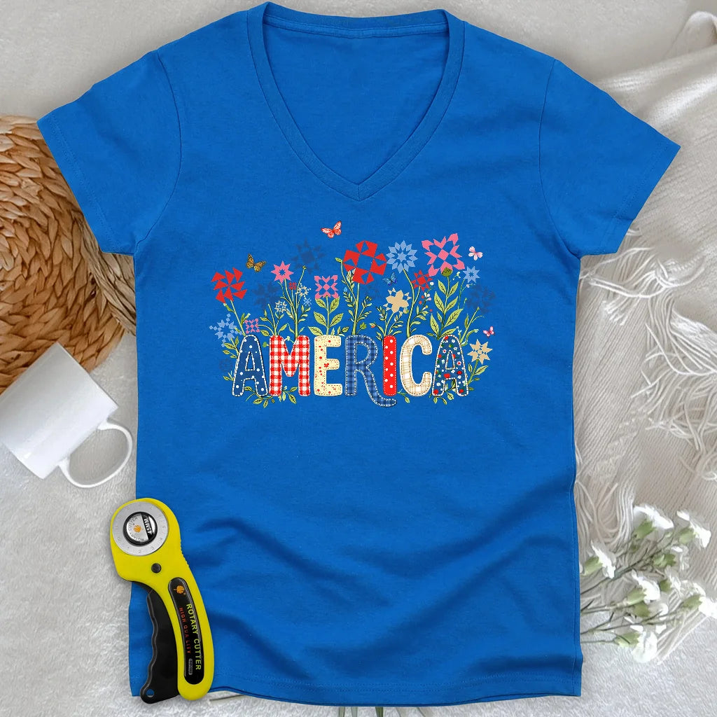 Appliqué America Lady V-neck