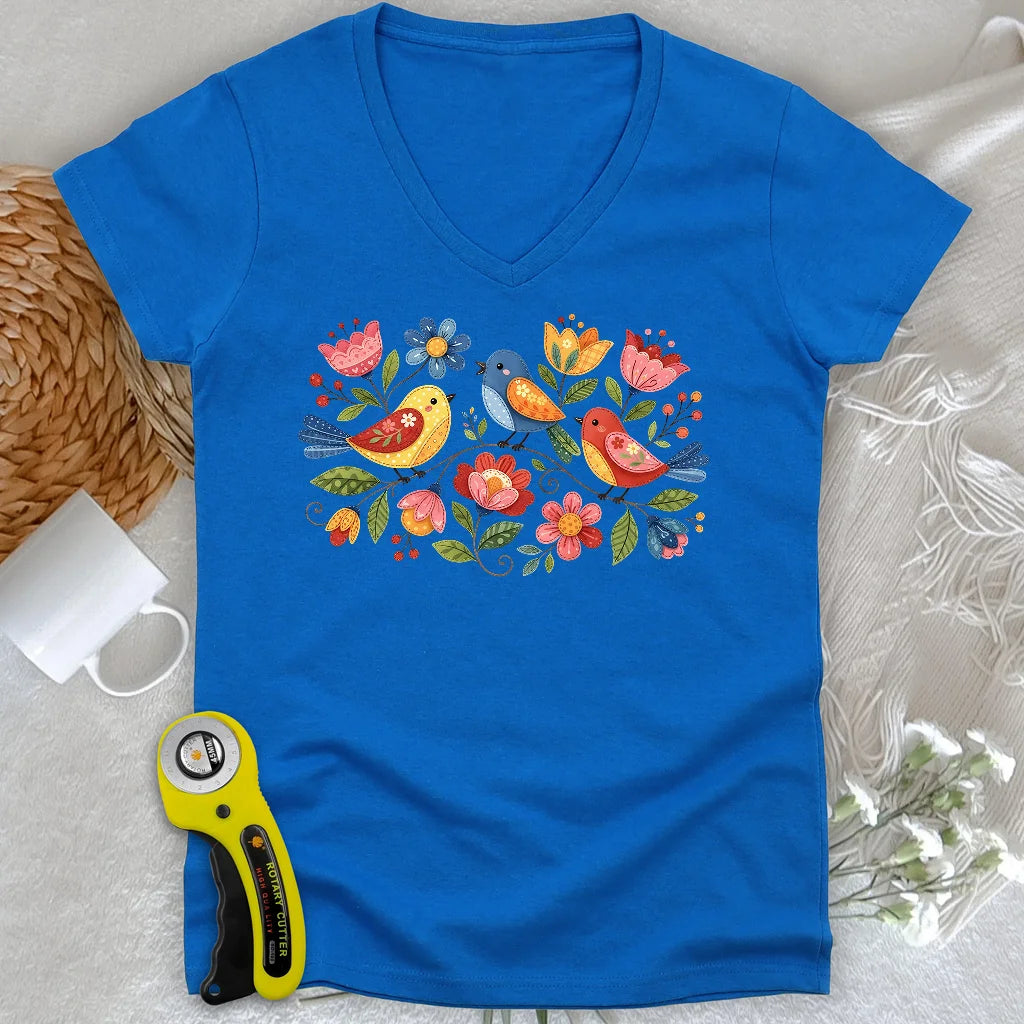Appliqué Garden Lady V-neck