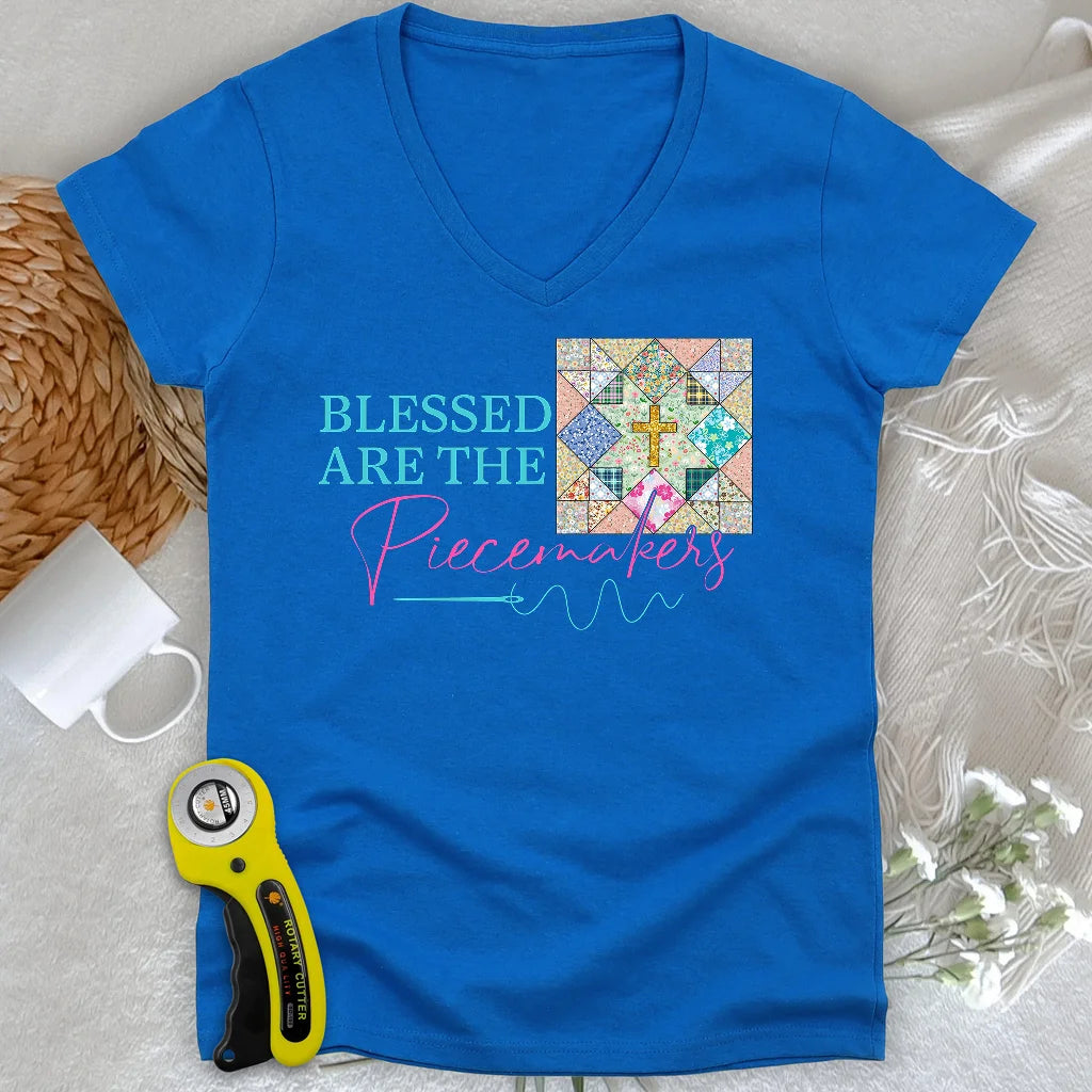 Blessed are the Piecemakers Lady V-neck