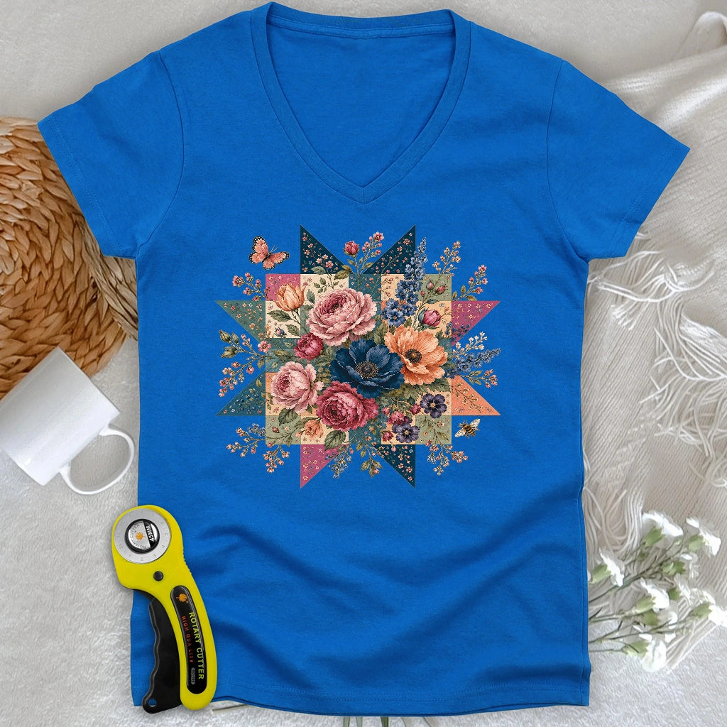 Blooming Patchwork Star Lady V-neck
