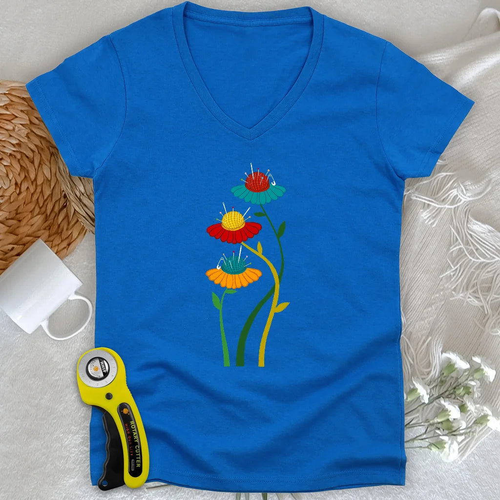 Coussinets Fleuris Col V Femme