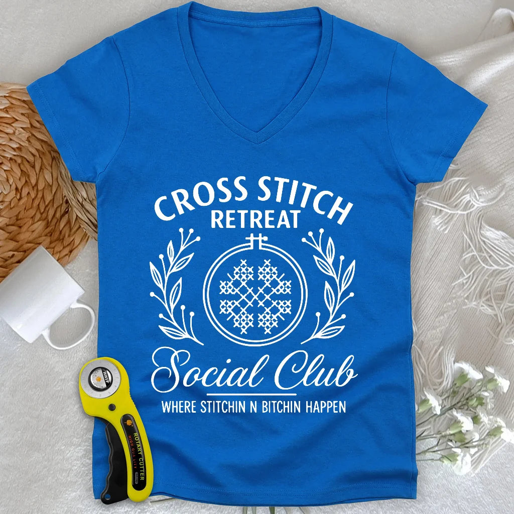 Cross Stitch Retreat Lady V-neck